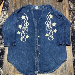 Vintage Class Club Blue Denim Shirt with Star Embroidery